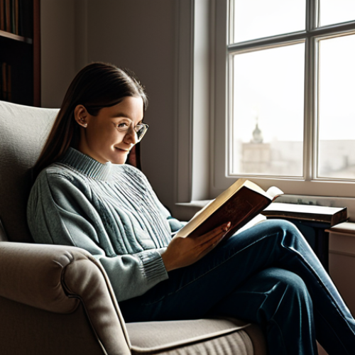 Home 11 "A woman, fully clothed in comfortable clothing, reading a book in a cozy armchair by a window, soft lighting, safe for work, appropriate content, perfect anatomy, natural proportions, professional photography, family-friendly."